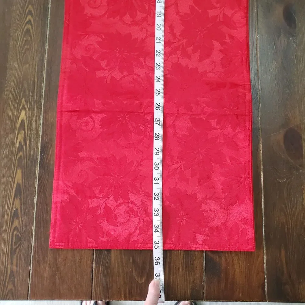 Table Runner Red Sateen Jacquard Poinsettias 2-sided 70x13